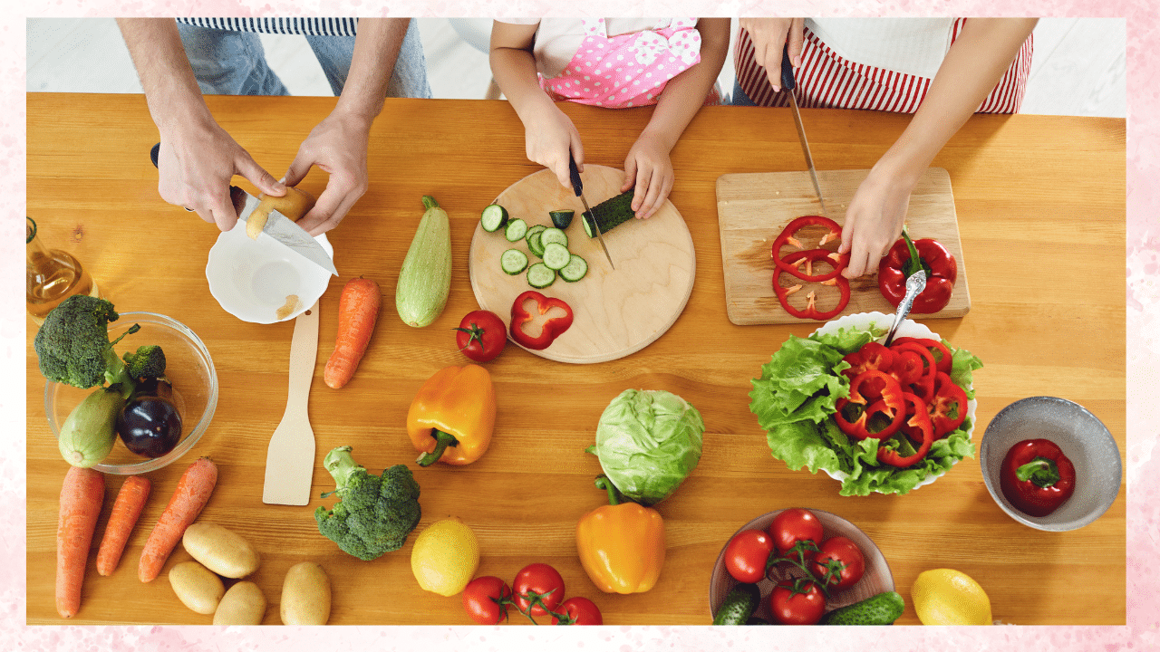 Repas équilibré famille avec enfants
